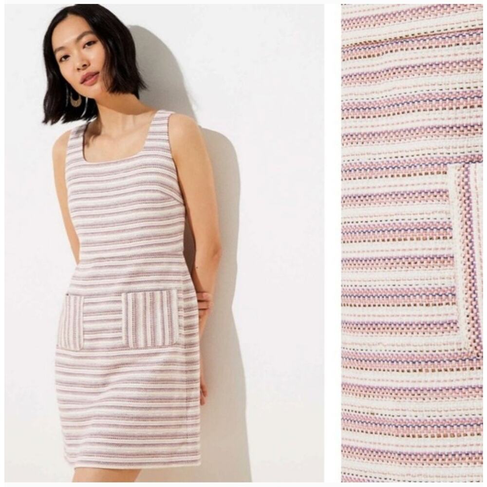 LOFT Plus Textured Stripe Pocket Sheath Dress in Size 12